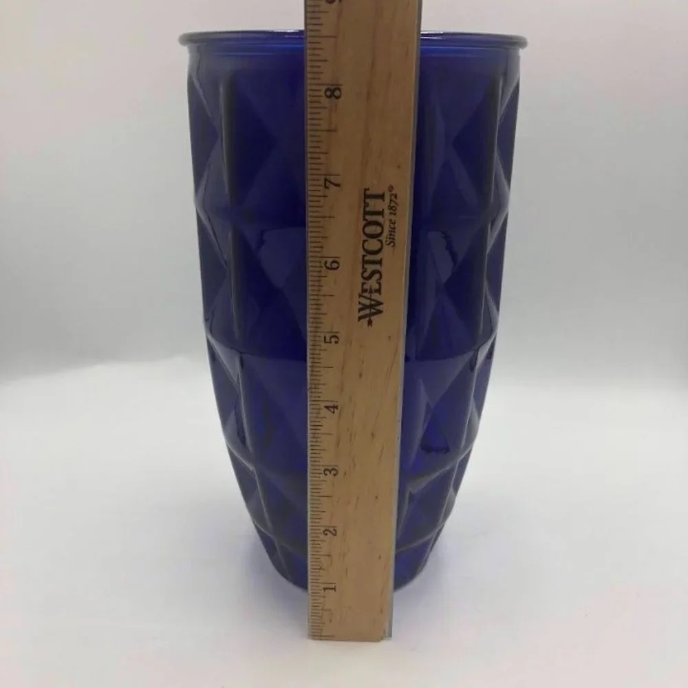 Vintage Cobalt Blue Glass Flower Vase Indoor Tabletop Décor Diamond Pattern